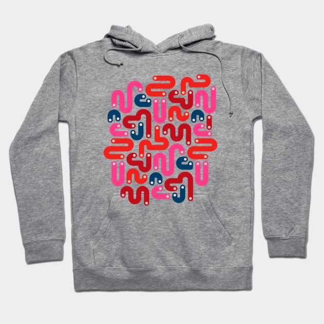 JELLY BEANS Squiggly New Wave Postmodern Abstract 1980s Geometric in Red Fuchsia Pink Burgundy Blue with Blush Dots - UnBlink Studio by Jackie Tahara Hoodie by UnBlink Studio by Jackie Tahara